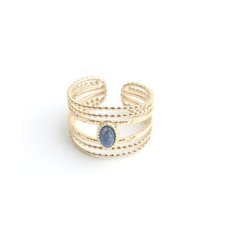 'Hille' Ring Gold Blue - Stainless steel (Adjustable)