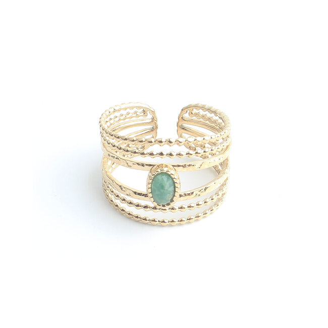 'Hille' Ring Gold Green - Stainless steel (Adjustable)