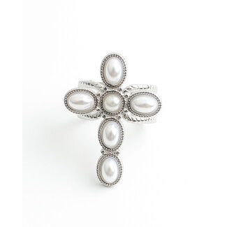 'Cross' Bague Argent - Acier inoxydable (Réglable)