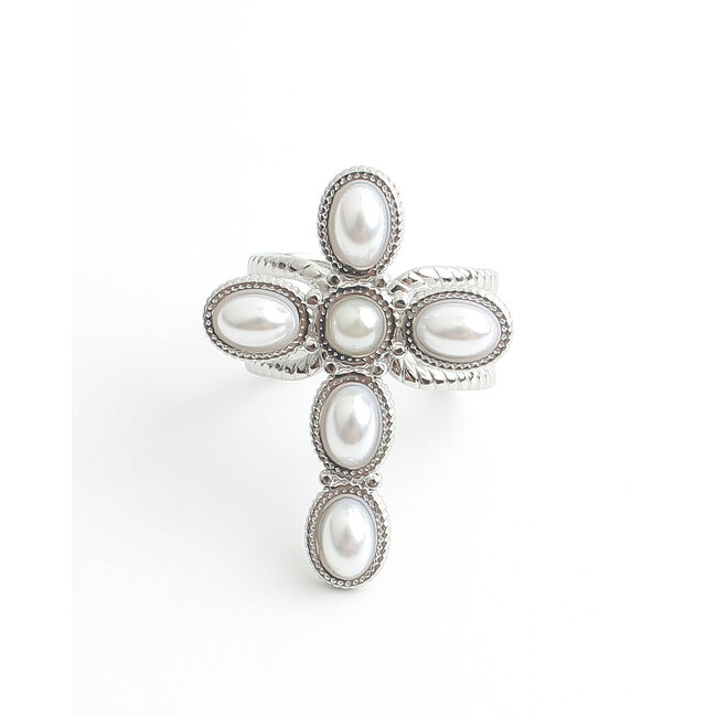 'Cross' Bague Argent - Acier inoxydable (Réglable)