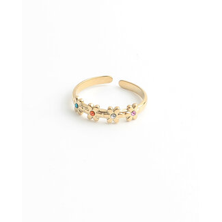 'Lovely flowers' Ring Goud Multicolor- Staineless steel (verstelbaar)