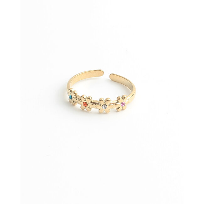 'Lovely flowers' Anillo Oro Multicolor - Acero inoxidable (ajustable)