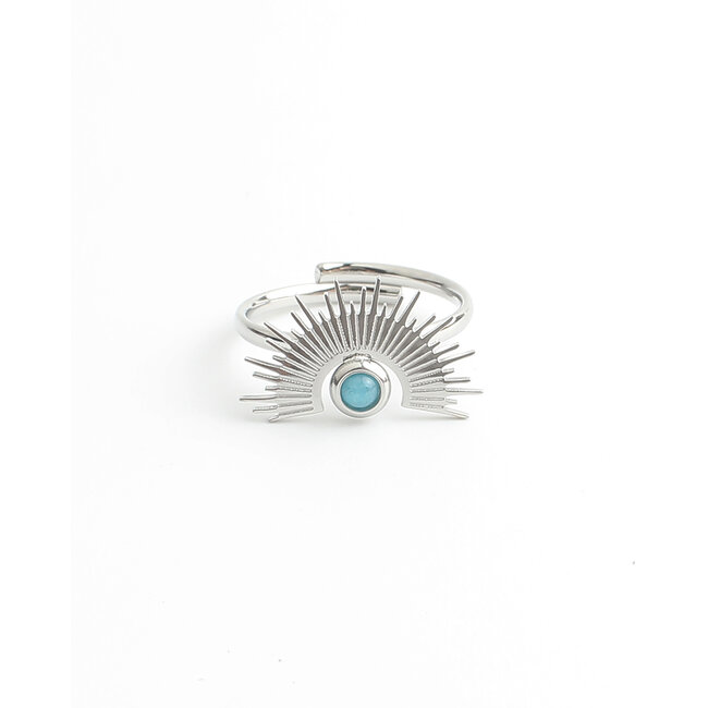 'Moonlight' Anillo Plata Azul claro - Acero inoxidable (ajustable)