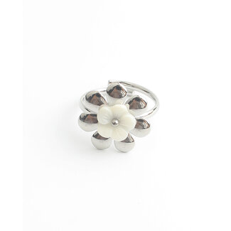 'Shell flower' Anillo Plata Blanco - Acero inoxidable (ajustable)