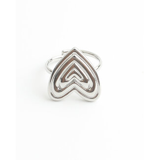 'Groovy heart' Ring Zilver - Staineless steel (verstelbaar)