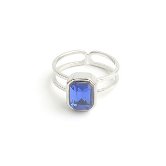 'Rinne' Bague Argent Bleu - Acier inoxydable (Réglable)