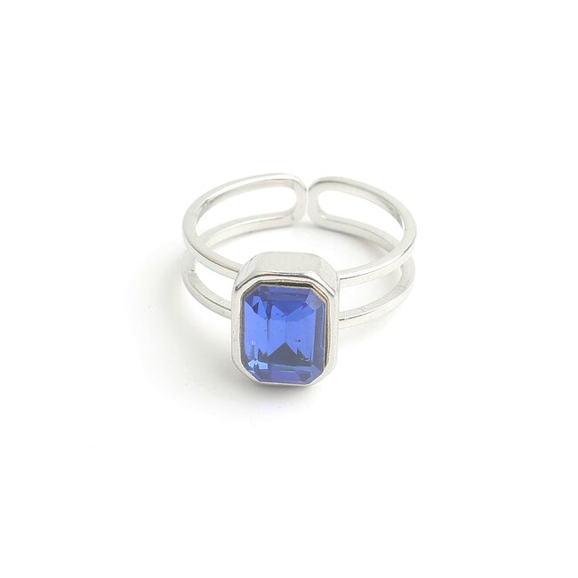 'Rinne' Ring Zilver Blauw - Stainless steel (Verstelbaar)