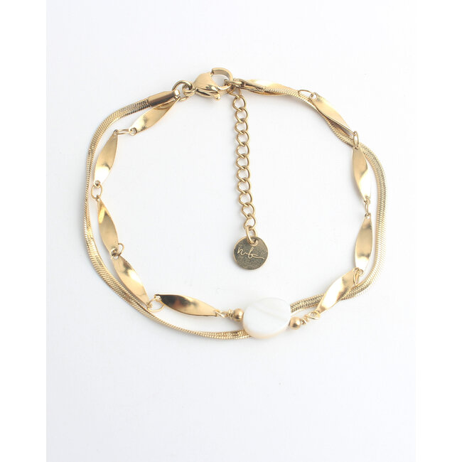 'Noralie' Armband Goud Wit - Stainless steel