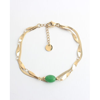 'Noralie' Armband Goud Groen- Stainless steel