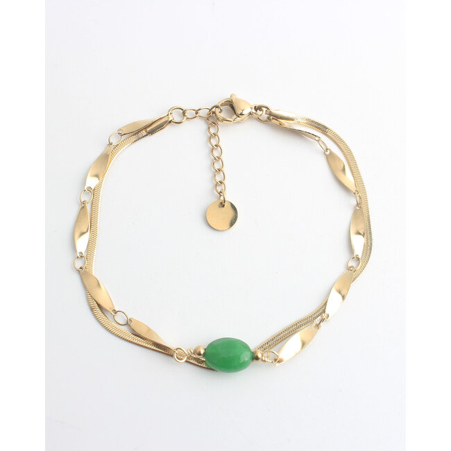 'Noralie' Bracelet Gold Green - Stainless steel