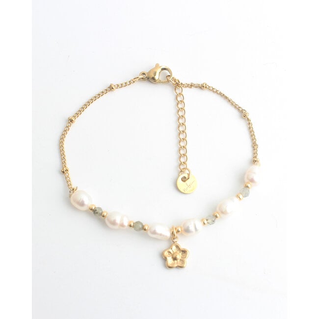 'Florelle' Bracelet Gold Pearl - Stainless steel