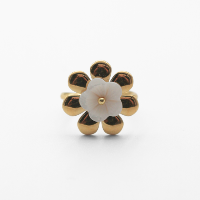 'Shell flower' Anillo Oro Blanco - Acero inoxidable (ajustable)