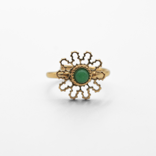 'Flori' Ring Gold Green - Stainless steel (adjustable)