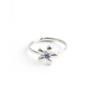 'Poppy' Ring Silver Blue - Stainless steel (adjustable)