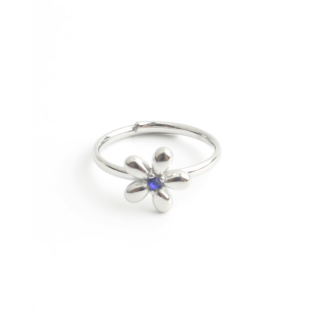 'Poppy' Anillo Plata Azul - Acero inoxidable (ajustable)