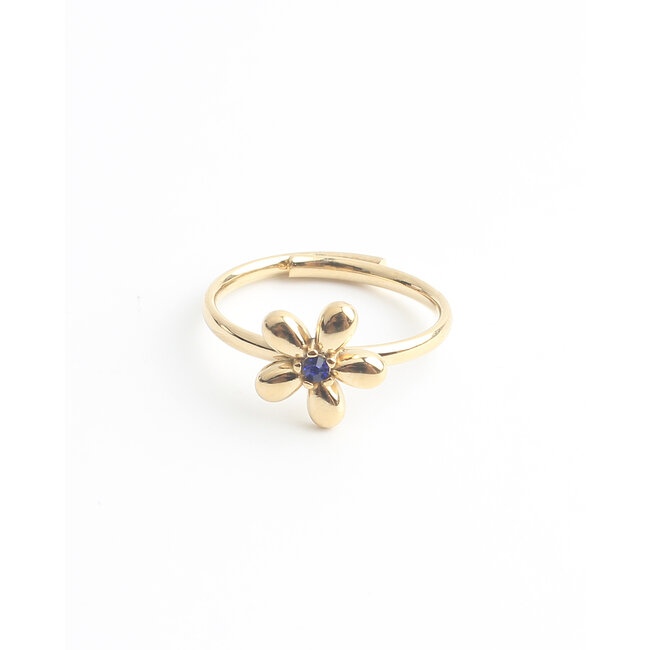 'Poppy' Ring Gold Blue - Stainless steel (adjustable)