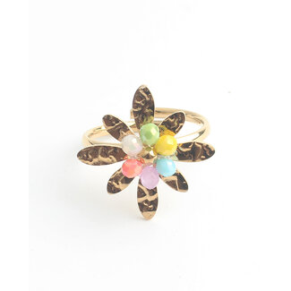 'Colorfull flower' Anello Oro - Acciaio inossidabile (regolabile)