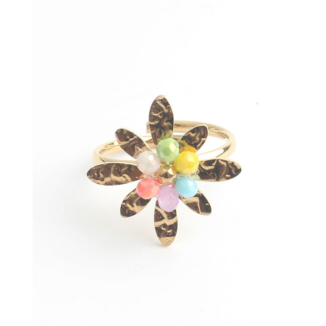 'Colorfull flower' Anello Oro - Acciaio inossidabile (regolabile)