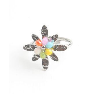 'Colorfull flower' Anillo Plata  - Acero inoxidable (ajustable)