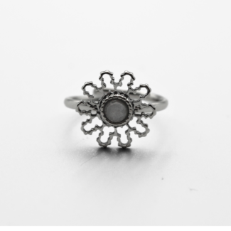 'Flori' Bague Argent Blanc - Acier inoxydable (réglable)