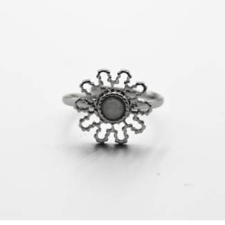 'Flori' Ring Silver White - Stainless steel (adjustable)