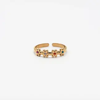 'Lovely flowers' Ring Goud Multicolor- Staineless steel (verstelbaar)