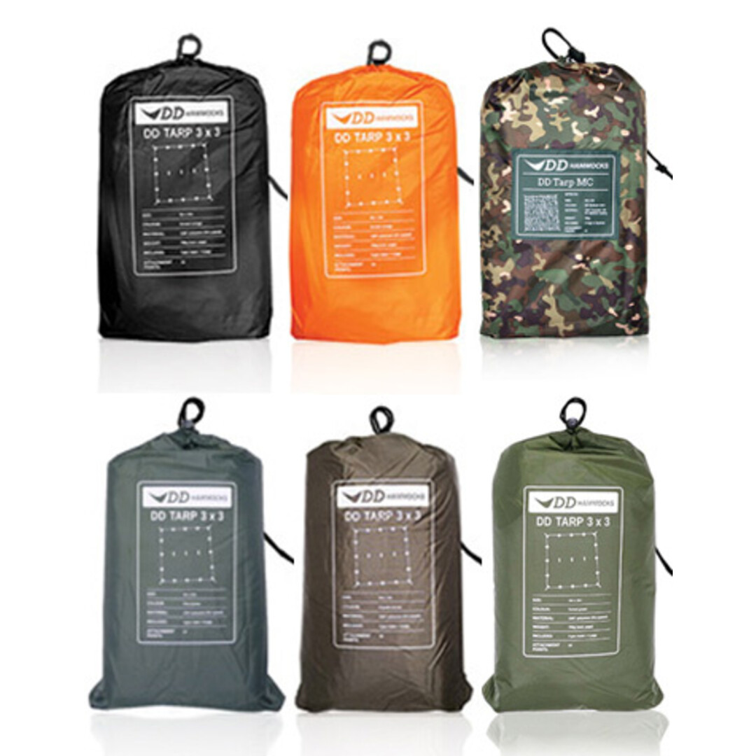 DD Hammocks Tarp 3x3 Green, Forest Green, Coyote Brown, Jet Black, Sunset orange, Multicam