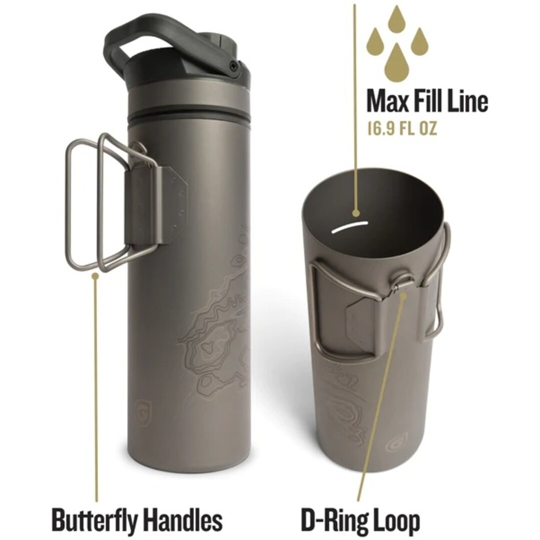 Grayl UltraPress Purifier Titanium Fles met Waterfilter - 500ml