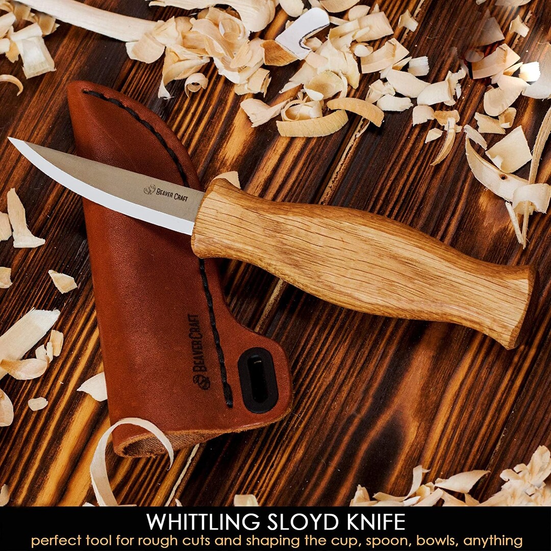 BeaverCraft C4S Whittling Knife With Leather Sheath