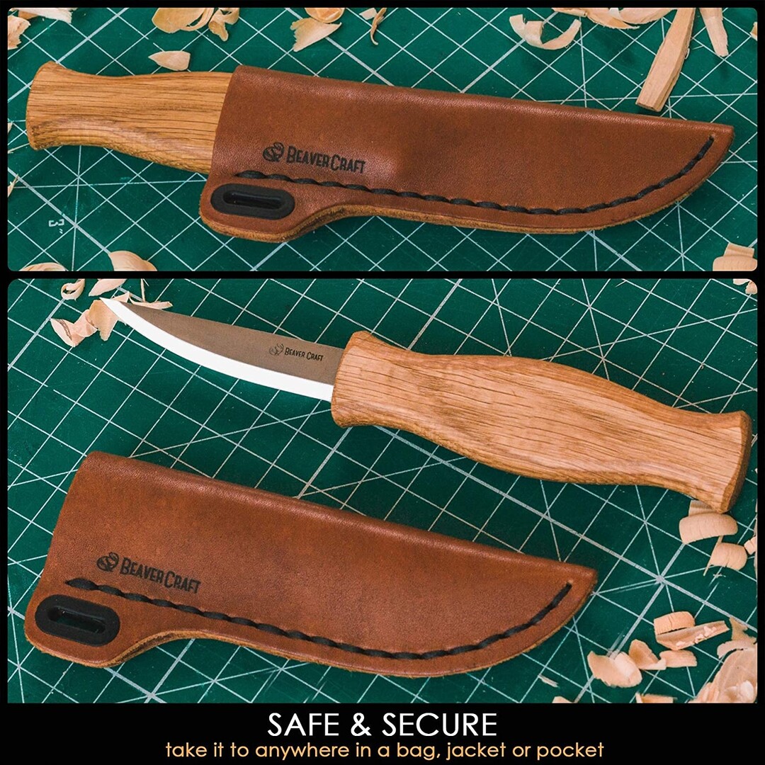 BeaverCraft C4S Whittling Knife With Leather Sheath