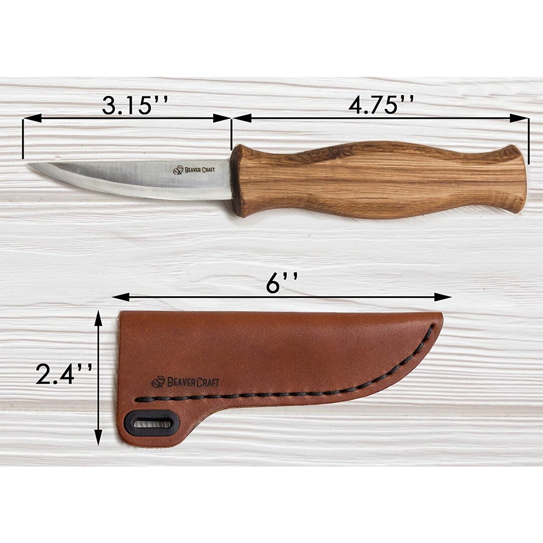 BeaverCraft C4S Whittling Knife With Leather Sheath
