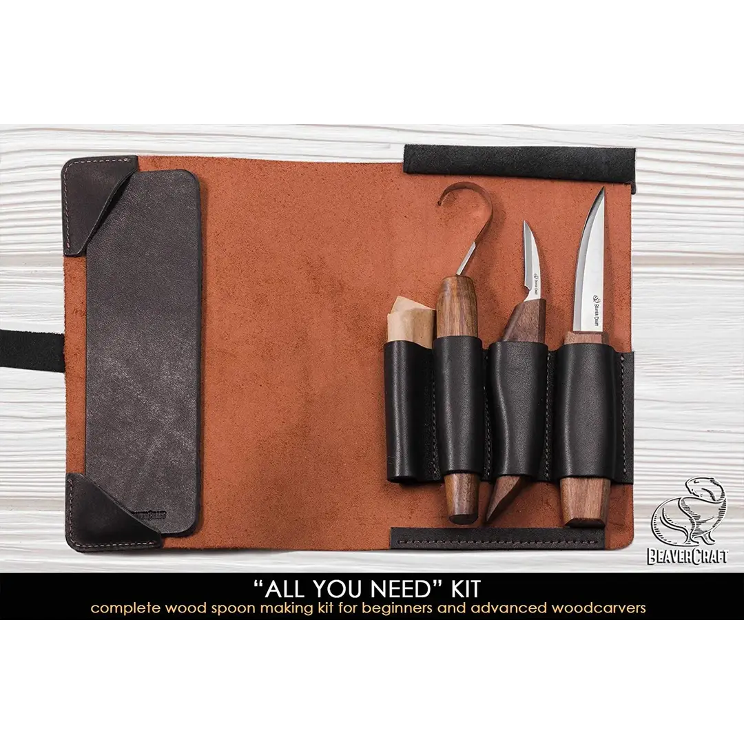 BeaverCraft S13X Luxe Lepel houtsnijset Met Walnoot Handgrepen