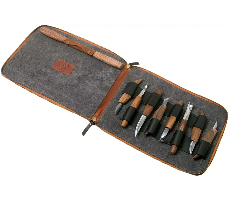 BeaverCraft S50X Deluxe 11 piece Wood Carving Set in leather bag