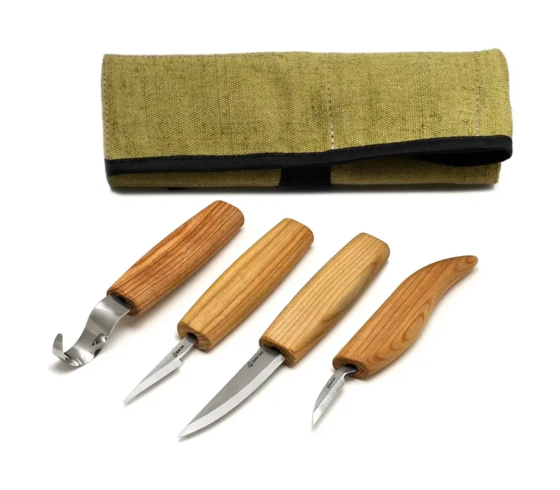 BeaverCraft S09 Woodcutting Set of 4 Knives tool roll