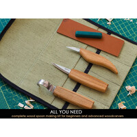 BeaverCraft S17 Spoon Carving Set Of 3 Knives In Canvas Storage Pouch