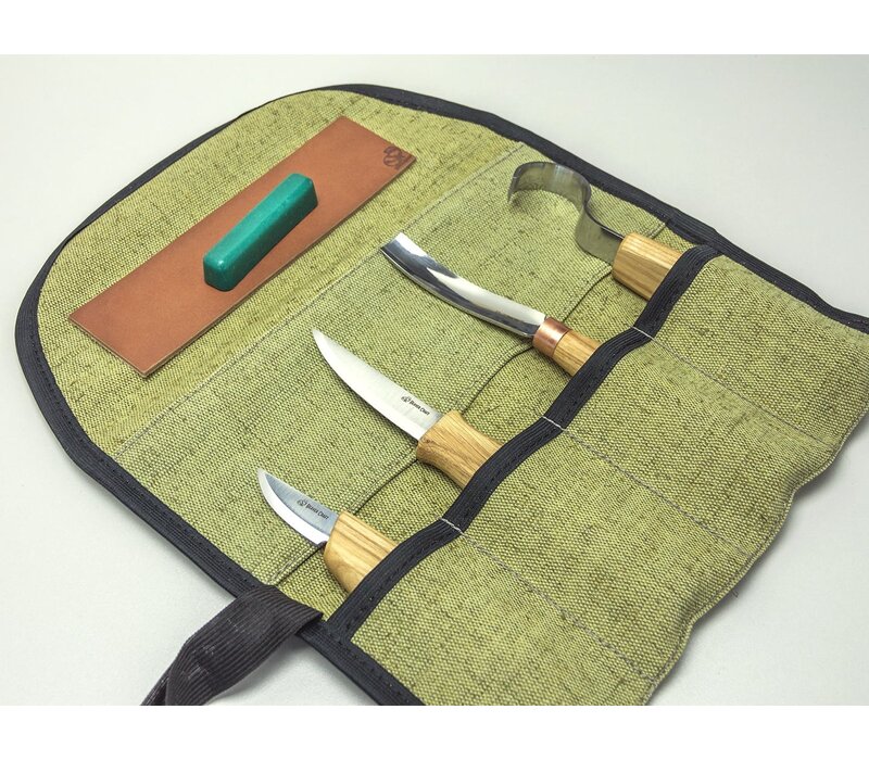 BeaverCraft S43 Lepel en Kuksa houtsnijset in Canvas Etui