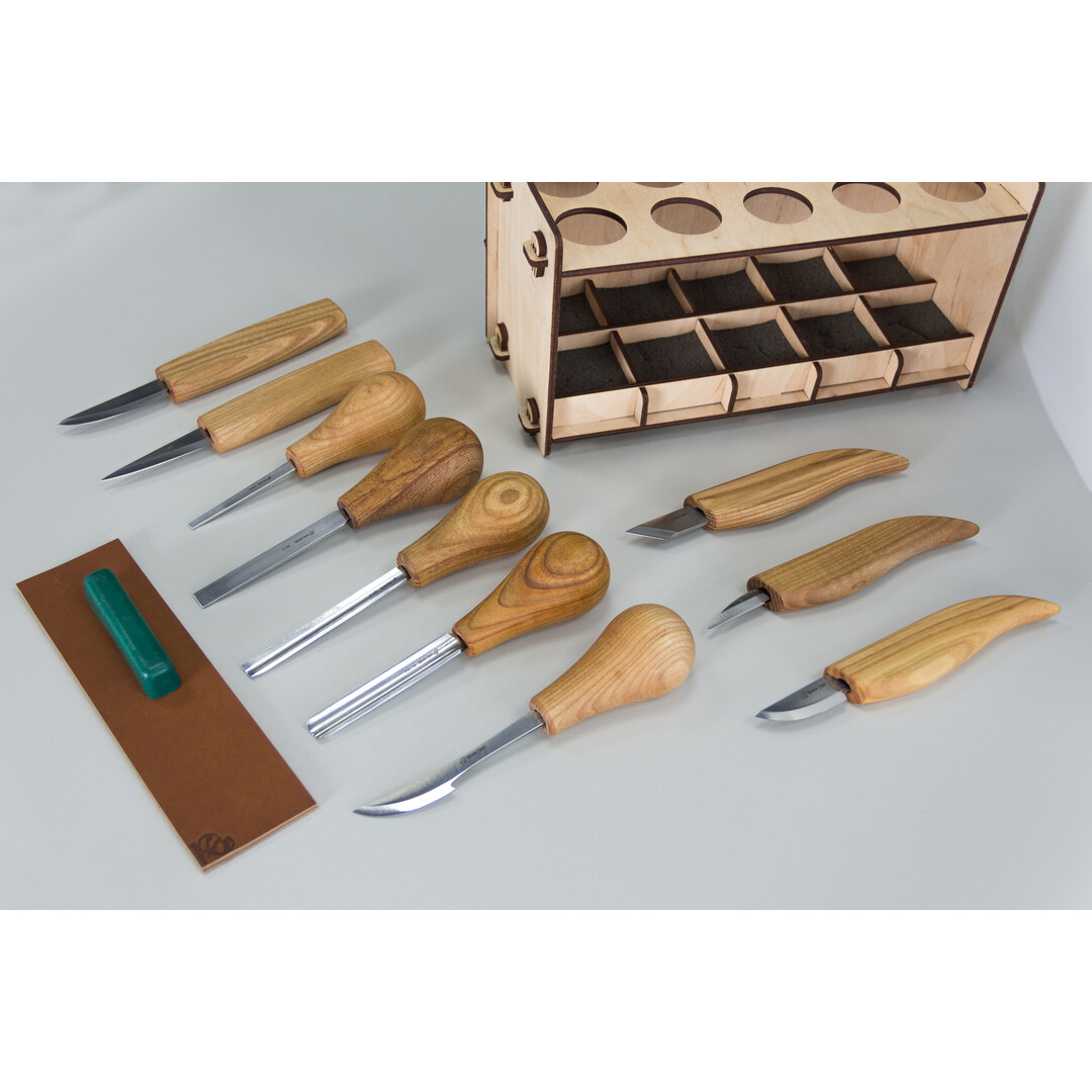 Beavercraft S52 Holzschnitzerei- Set mit 10 Messern und Meißeln mit Lagersystem