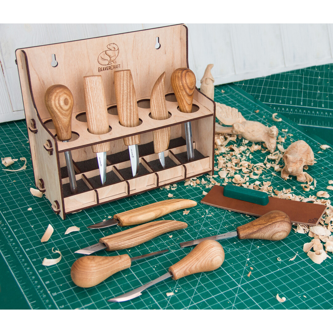 Beavercraft S52 Holzschnitzerei- Set mit 10 Messern und Meißeln mit Lagersystem