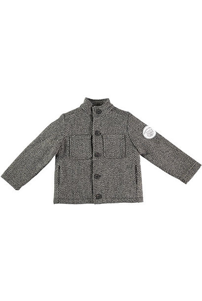 Tocoto Vintage Herringbone Pattern Coat with Tiger Patch & Sheepskin Lining Dark Grey (Jas)