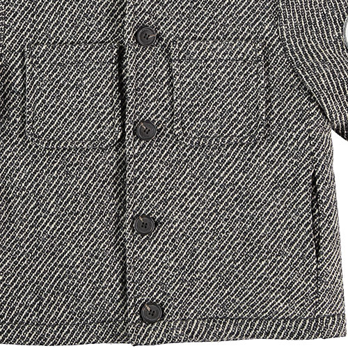 Tocoto Vintage Herringbone Pattern Coat with Tiger Patch & Sheepskin Lining Dark Grey (Jas)-5