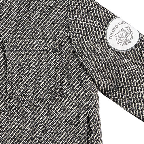 Tocoto Vintage Herringbone Pattern Coat with Tiger Patch & Sheepskin Lining Dark Grey (Jas)-6