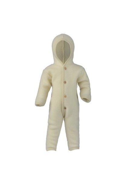 Engel Natur wol fleece overall met capuchon naturel wit | pilotenpak