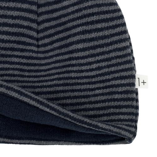1+ in the family roy baby beanie soft striped recycled fleece navy | muts-4