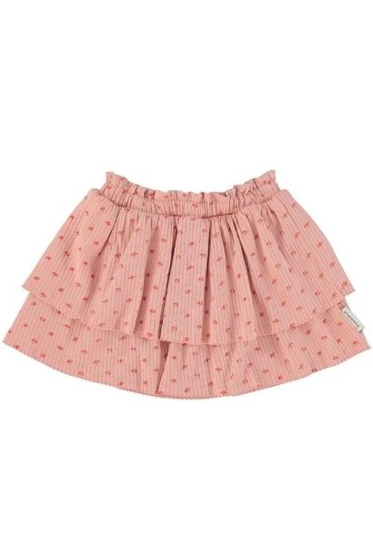 Piupiuchick short layered skirt light pink w/ red sunshade allover | rok