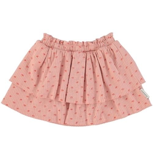 Piupiuchick short layered skirt light pink w/ red sunshade allover | rok-1