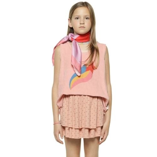 Piupiuchick short layered skirt light pink w/ red sunshade allover | rok-4