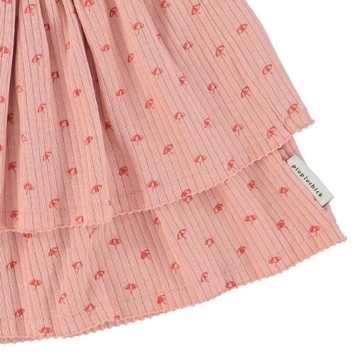 Piupiuchick short layered skirt light pink w/ red sunshade allover | rok-6