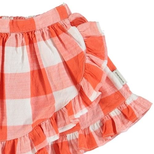 Piupiuchick short skirt w/ ruffles red & white checkered | rok-4