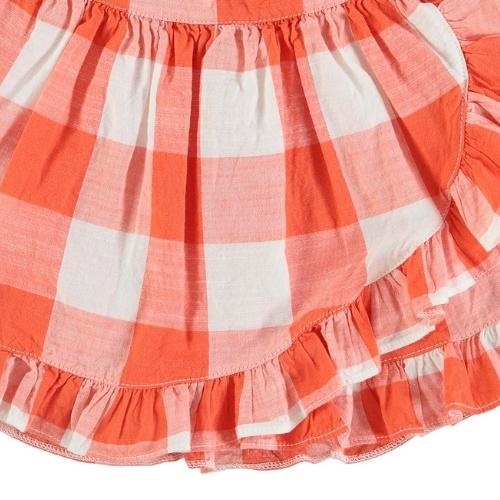 Piupiuchick short skirt w/ ruffles red & white checkered | rok-5