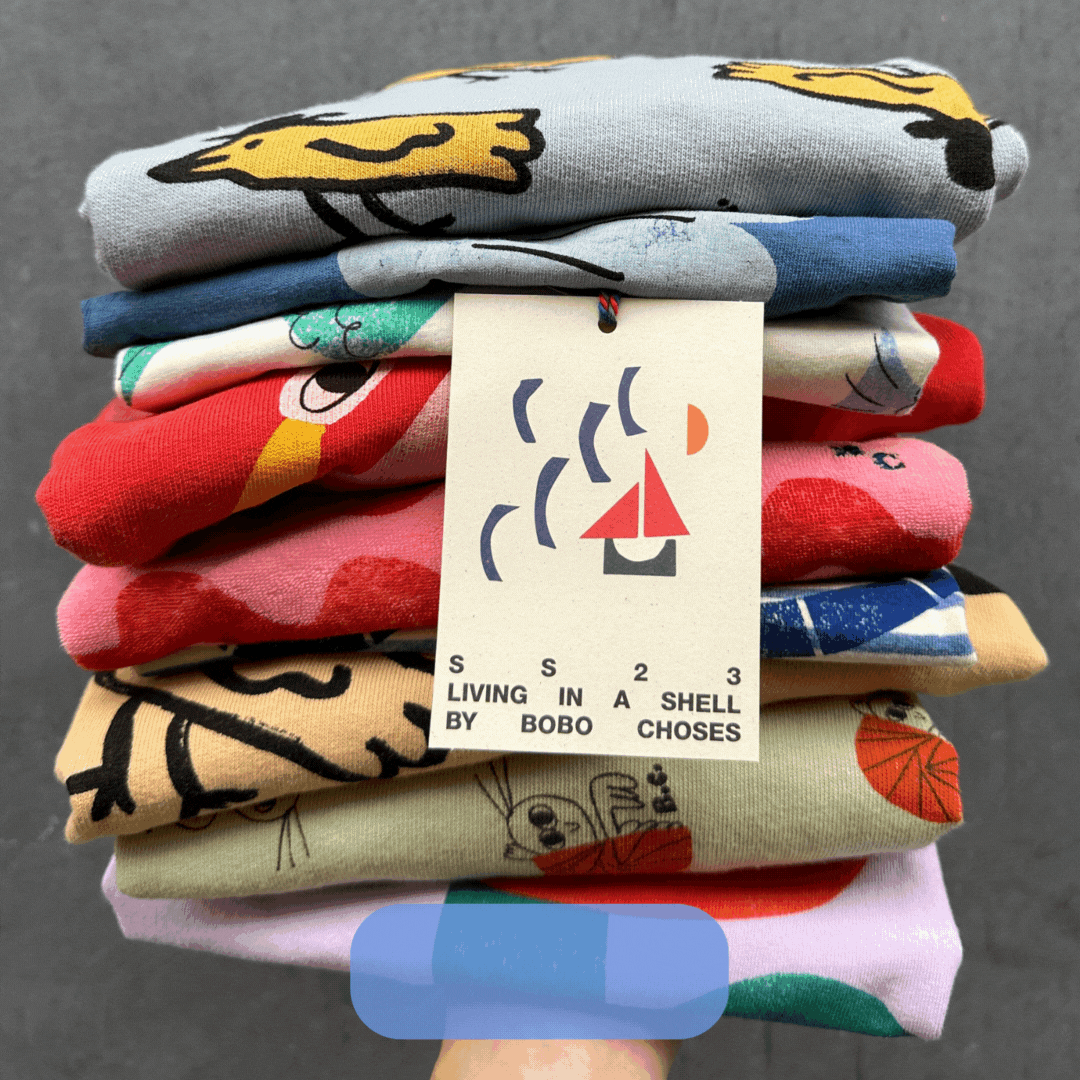 Bobo Choses ss23 living in a shell | Labels for Little Ones